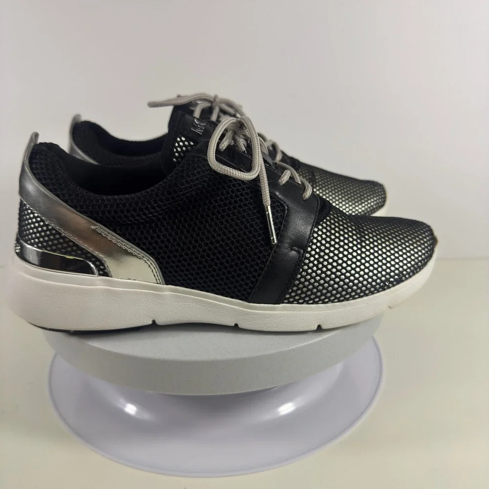 Michael Kors Allie Trainer Sneakers Black Silver Metallic Mesh Low Top Shoes‎ 7